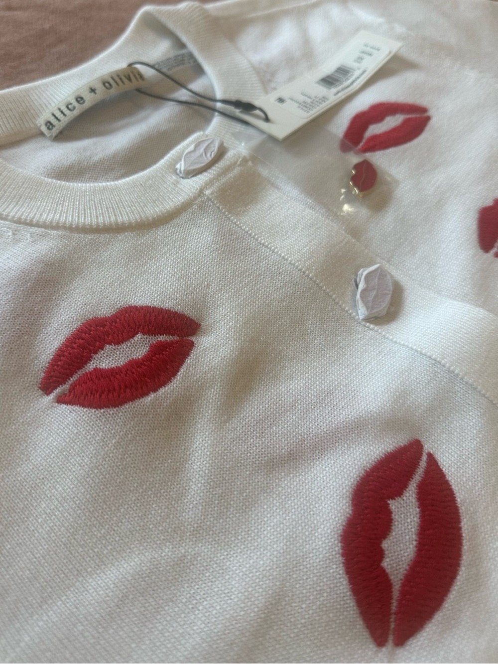 Alice + Olivia Daroda Kiss Lipstick Stretch ~ Wool Cardigan - Picture 14 of 17